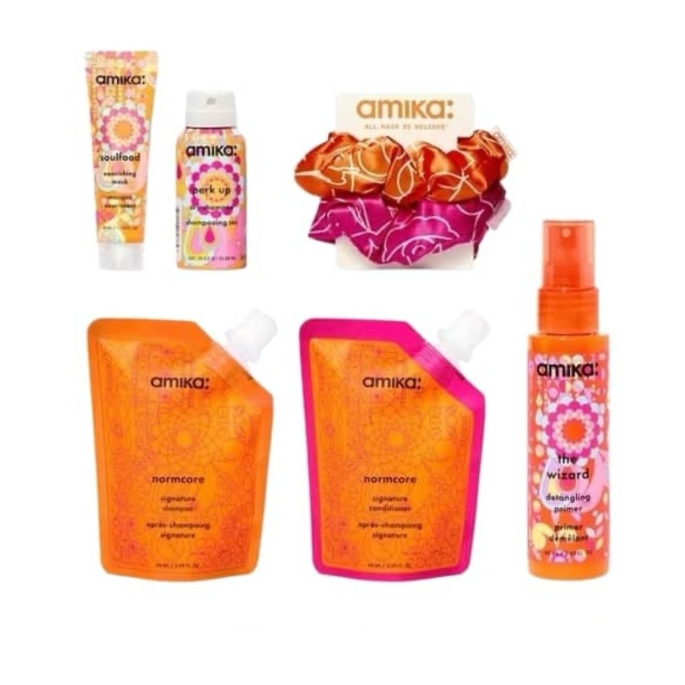 New Amika Orange and Pink Hair Care Gift Set | Travel Size